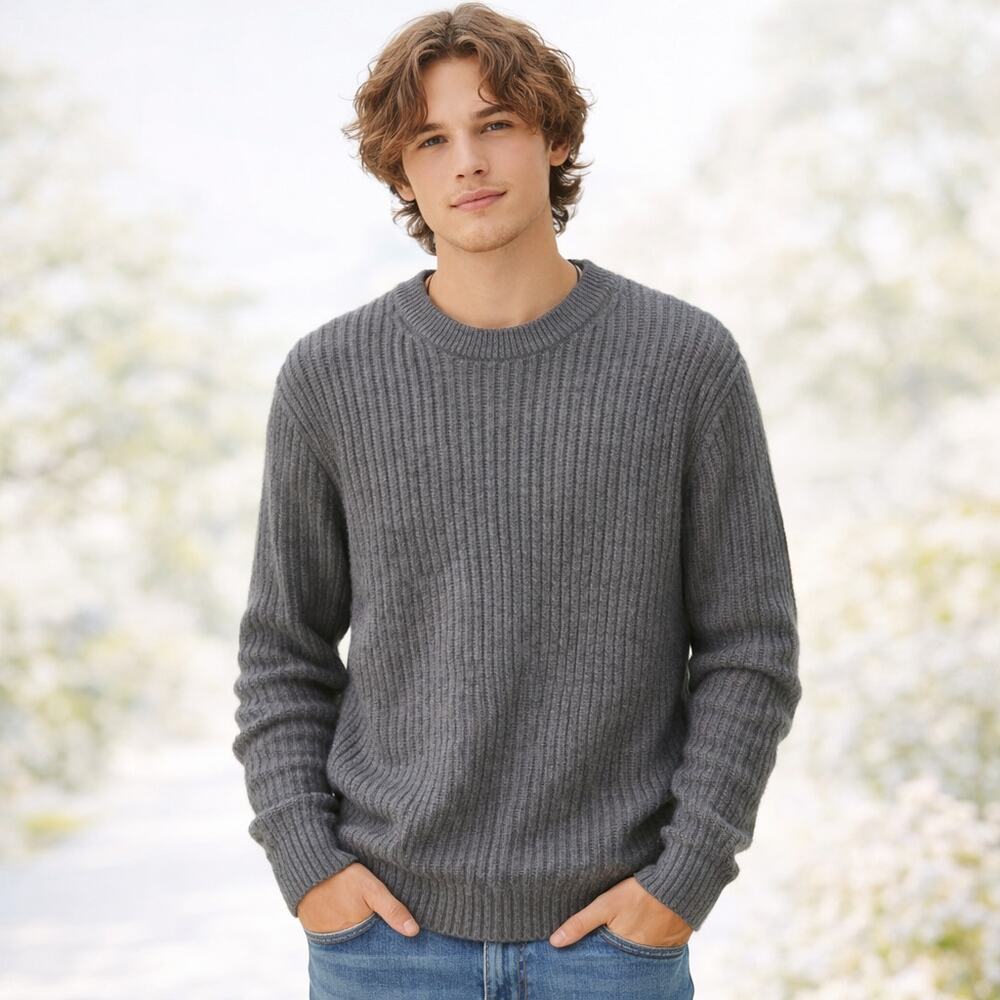 J.Crew Men’s SZ L VTG Chunky Cotton Ribbed Sweater -Holiday 2004-Charcoal